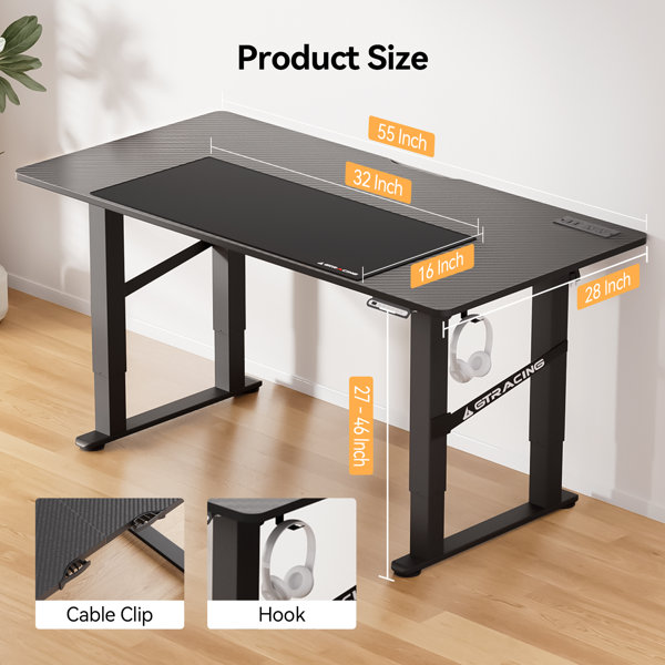 Inbox Zero 4 Legs Standing Desk With Dual Motor, 55 X 28